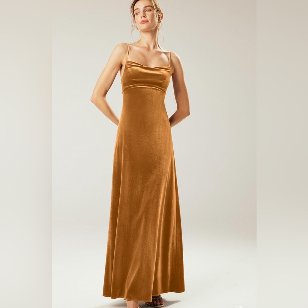 AW Bridal | velvet mustard yellow bridesmaid dress